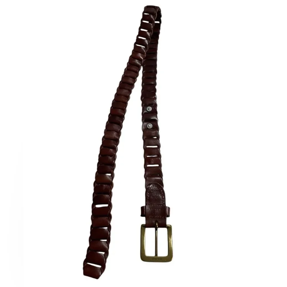 Kenneth Cole Brown Interlocking Leather Links with Brass Buckle Belt Size 38